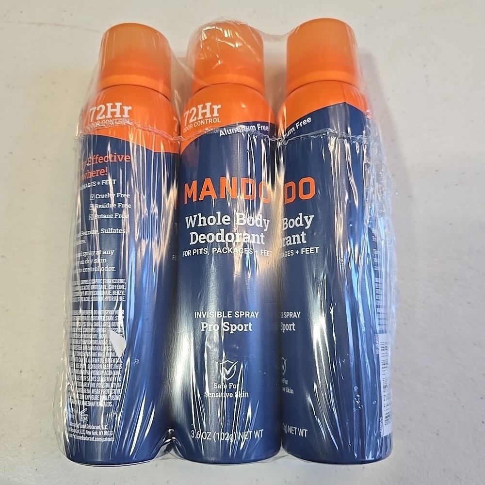 3 pack‎ Mando Men's Whole Body Pro Sport Deodorant 72 Hr Invisible Spray 3.6 oz